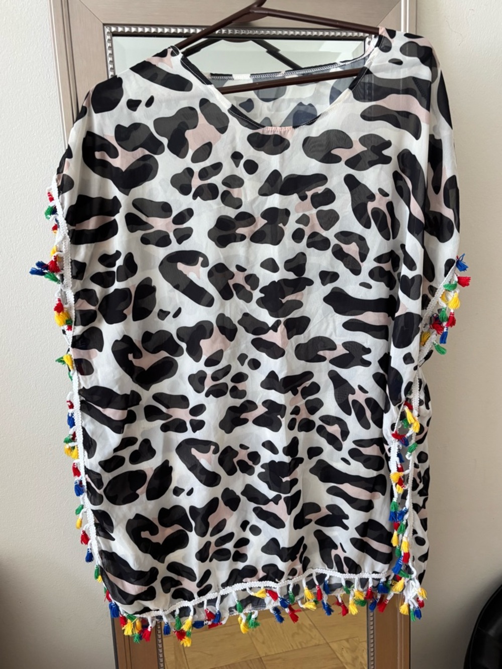 Leopard Print coverup  with Colorful Tassels